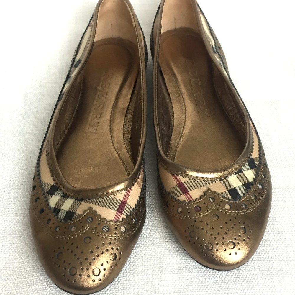 Burberry Flats, Housecheck / Gold, Designer Shoes
